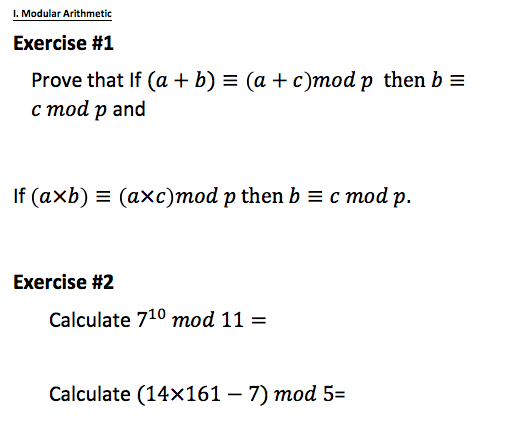  l. Modular Arithmetic Exercise #1 Prove that If (a +b)E (a