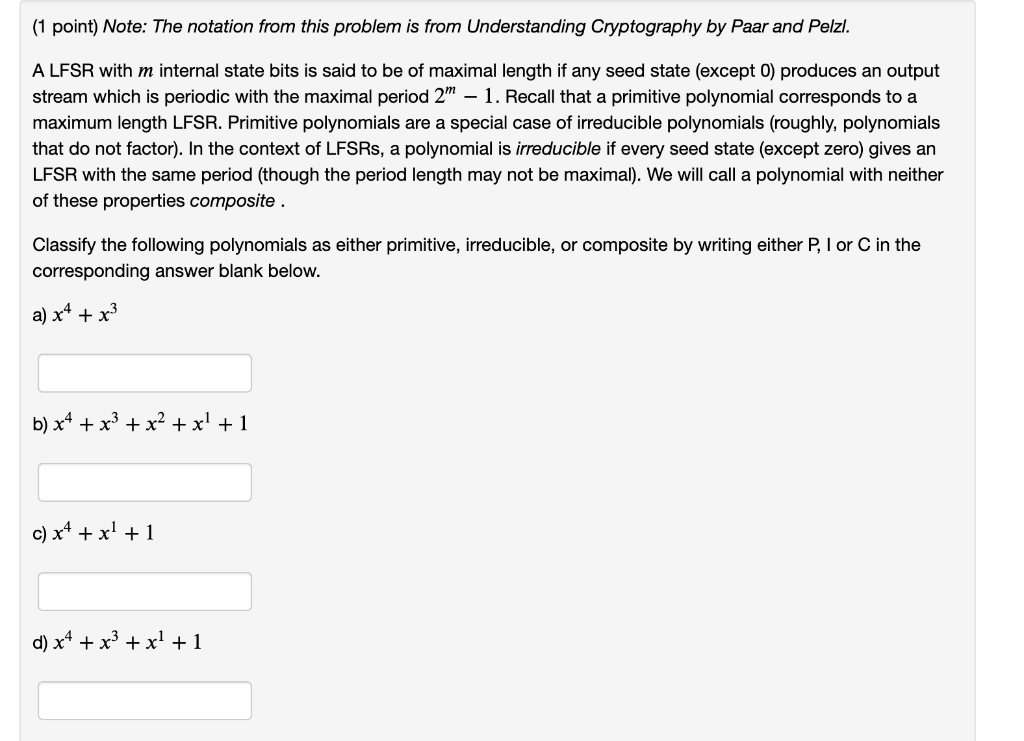  (1 point) Note: The notation from this problem is from Understanding