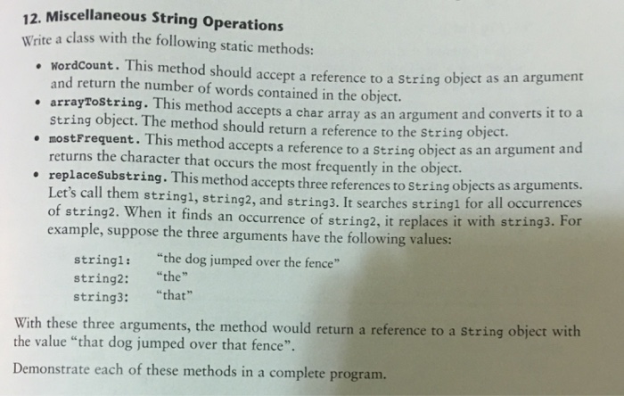  Only java. Please send me Working program 12. Miscellaneous String Operations