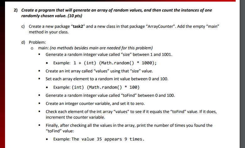  2) Create a program that will generate an array of random