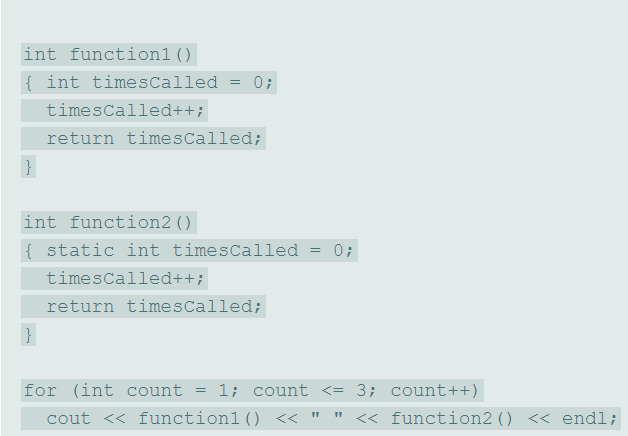  PREDICT THE OUTPUT C++ int function() { int timesCalled 0; timesCalled++;