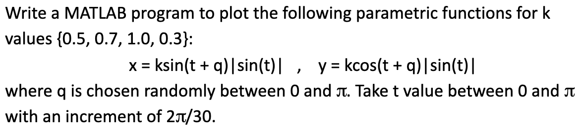 Write a MATLAB program to plot the following parametric functions for