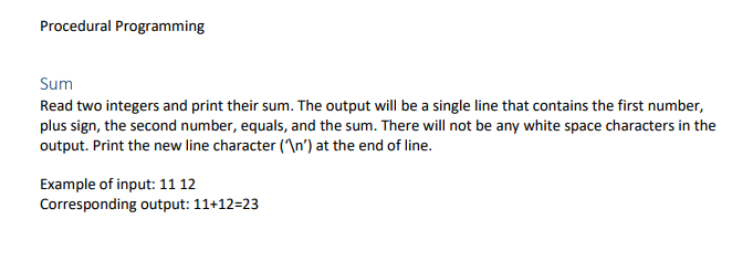 how do i write this in c. Procedural Programming Sum Read