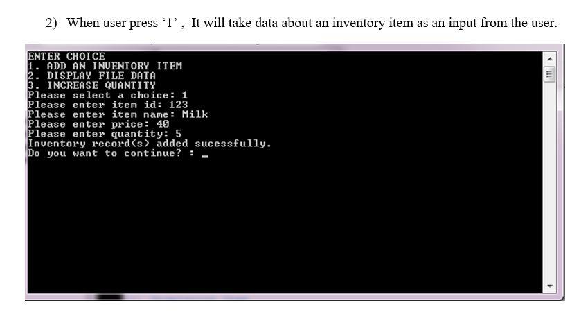 price. Menu list will provide Add an item option to take data