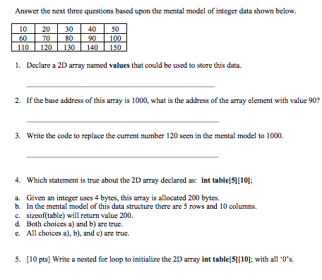 C++ problems Answer the next three questions based upon the mental model