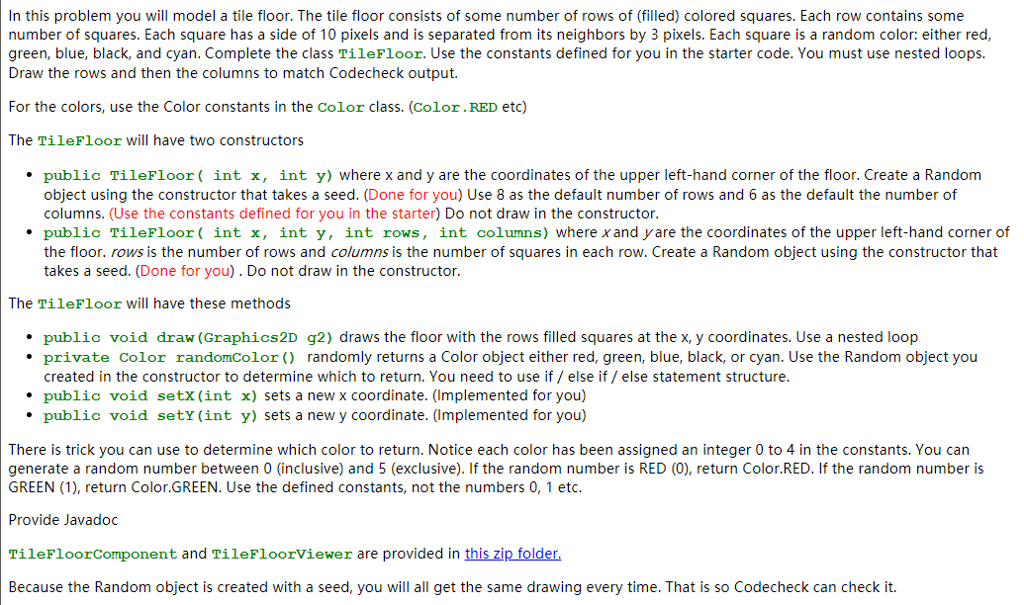 Java Seprate to 3 Files!!! 1. TileFloor.java (provided, but have to complete