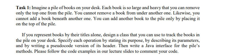  Please use ADT Bag in Java Task 1: Imagine a pile