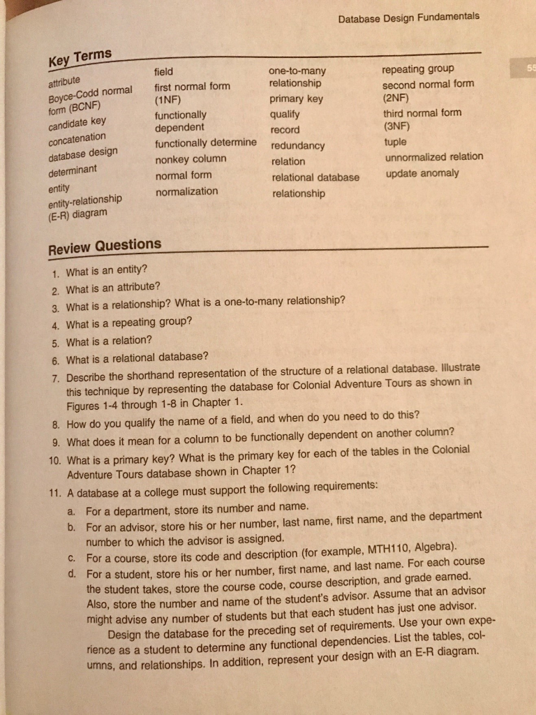 Questions 7-10; 12-15 Database Design Fundamentals Key Terms attribute Boyce-Codd normal form