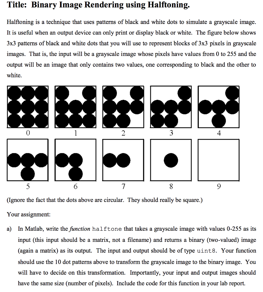 Image processing problem: halftoning by using matrix and computing the averages. Please