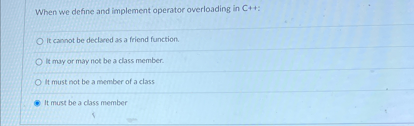  When we define and implement operator overloading in C++: It cannot