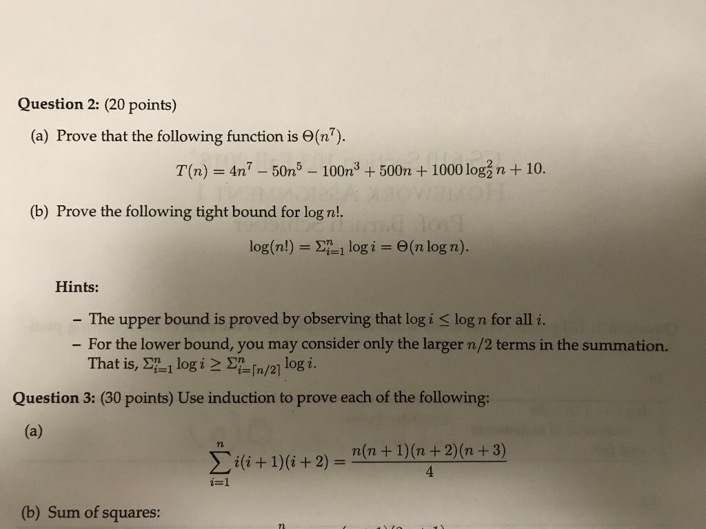  Question 2: (20 points) (a) Prove that the following function is