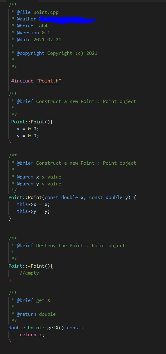 class. This class is going to contain a point on a plane