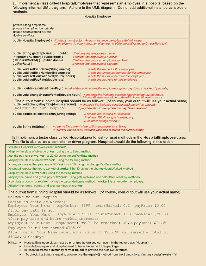 Java hospital employee and hospital classes. Need Help, I do not know