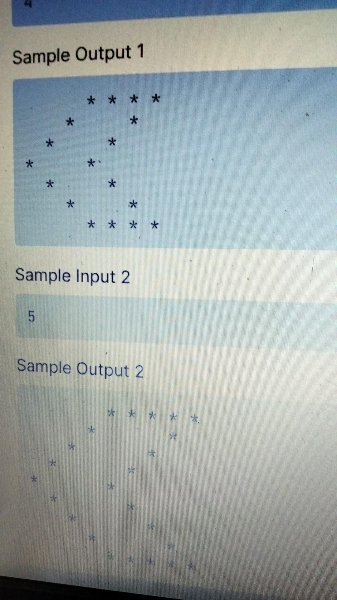 representing Output The output should be nows containing stars ( ) as