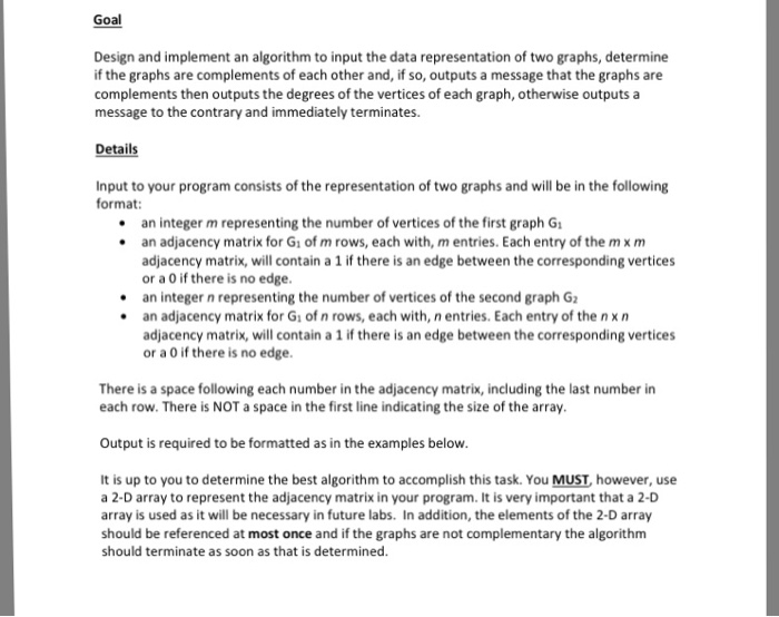  Goal Design and implement an algorithm to input the data representation