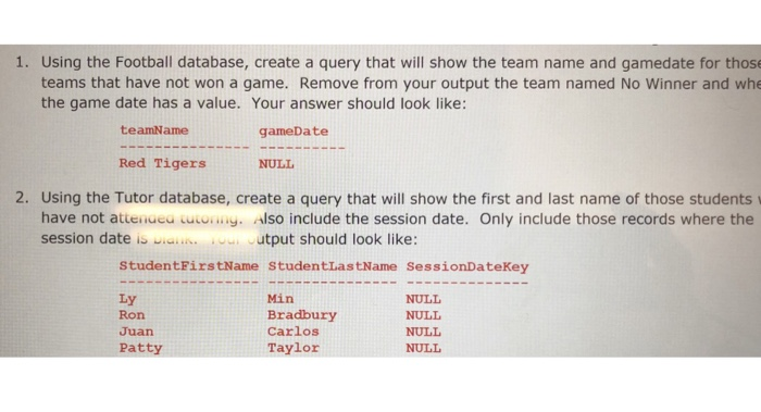  Need sql. Need to be joins I believe 1. Using the