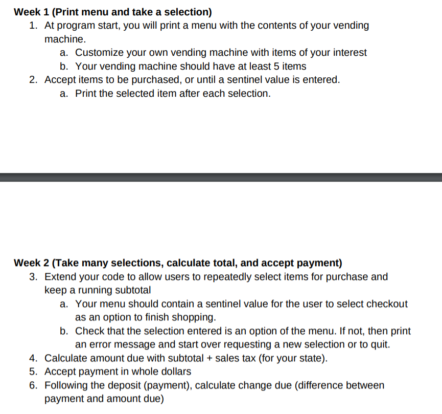 5 items that you want. May you include comments(algorithm) to explain what