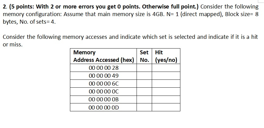  2. (5 points: With 2 or more errors you get 0