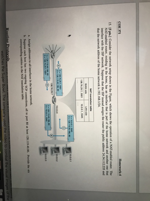  COE 371 Homework-4 15. [5 pts.] Consider the network setup shown