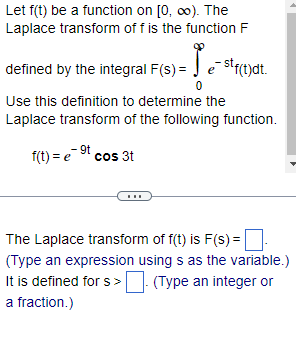  Let f(t) be a function on [0,\\\\infty ). The\ Laplace transform