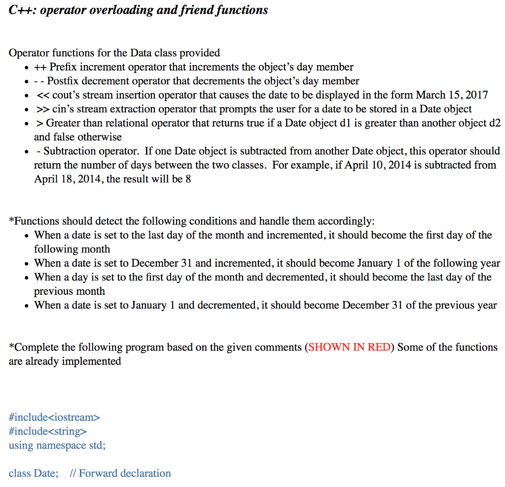 C++ Program C++: operator overloading and friend functions Operator functions for the