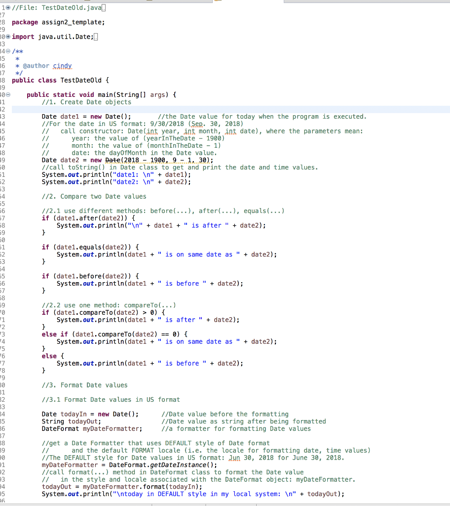Instructions are in commented code Java language please, let me know any