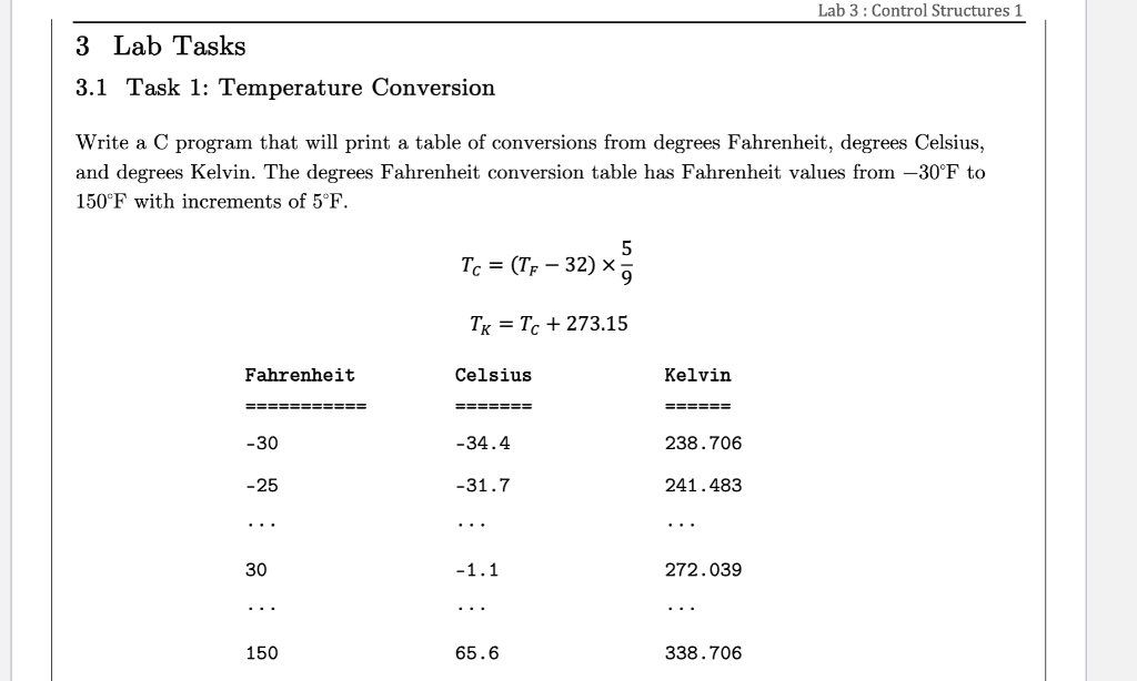  Lab 3: Control Structures 1 3 Lab Tasks 3.1 Task 1: