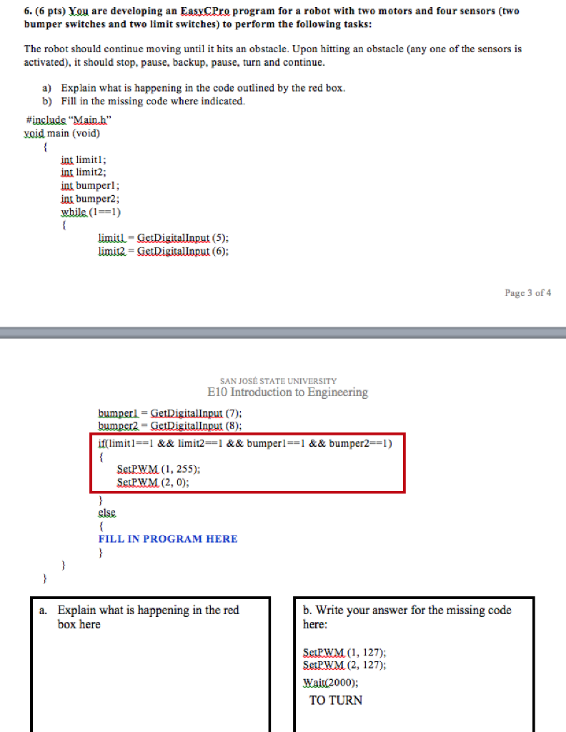  6. (6 pts) You are developing an EasyCPro program for a
