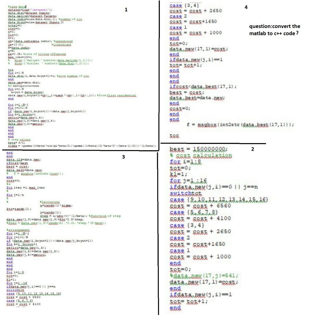 Convert the mathlab to C++ code? convert the mathlab to C++
