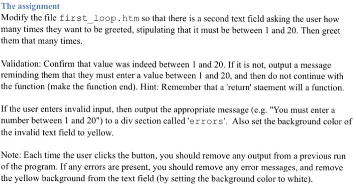  First_loop.html: The assignment Modify the file first_loop.htm so that there is