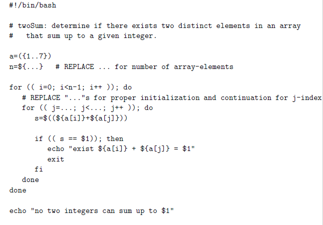 Unix/Lunix Programming Exercise 6 Write a script that first constructs an array