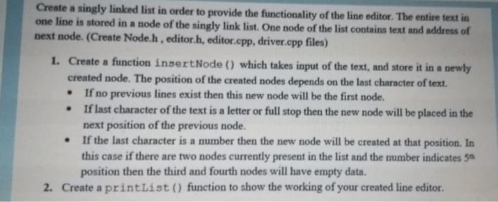  Answer in c++ Create a singly linked list in order to