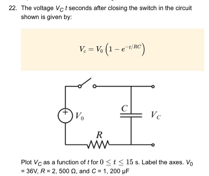  Write the code using matlab 22. The voltage Vc t seconds