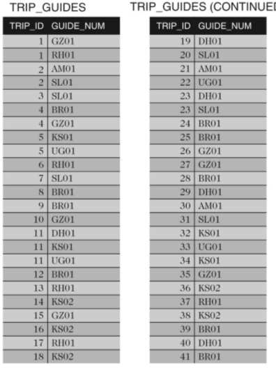 Type, Season) Primary Key: Trip_Id RESERVATION(Reservation_Id, Trip_Id, Trip_Date, Num_Persons, Trip_Price, Other_Fees, Customer_Num)