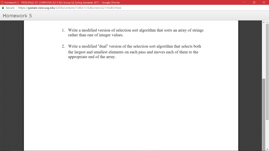 Java selectionSort problem, thanks! Write a modified version of selection sort algorithm