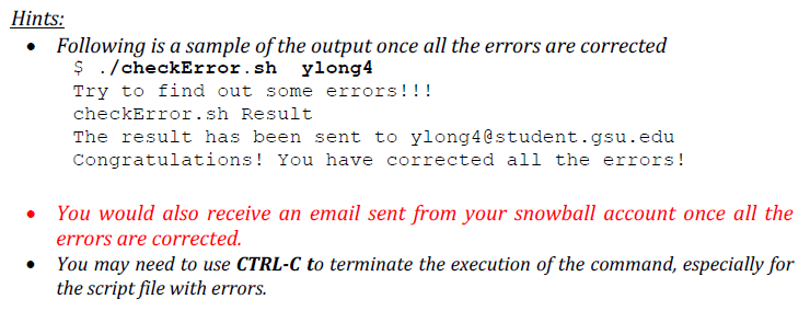 this shell script. Please correct ALL the five errors by writing down