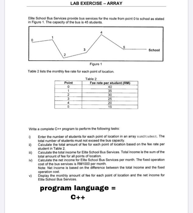  LAB EXERCISE - ARRAY Elite School Bus Services provide bus services