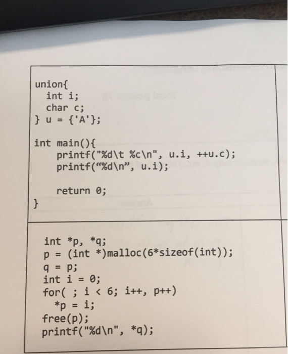  What will these output? This is C programming language union int