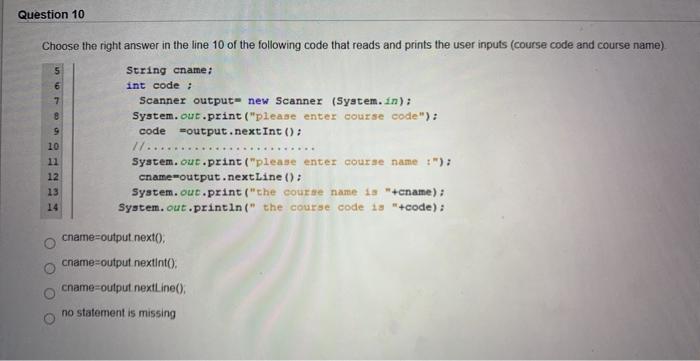 CSE") the statement System out.println(s.indexOf("Departement"); displays 3 2 4 -1 Question 10