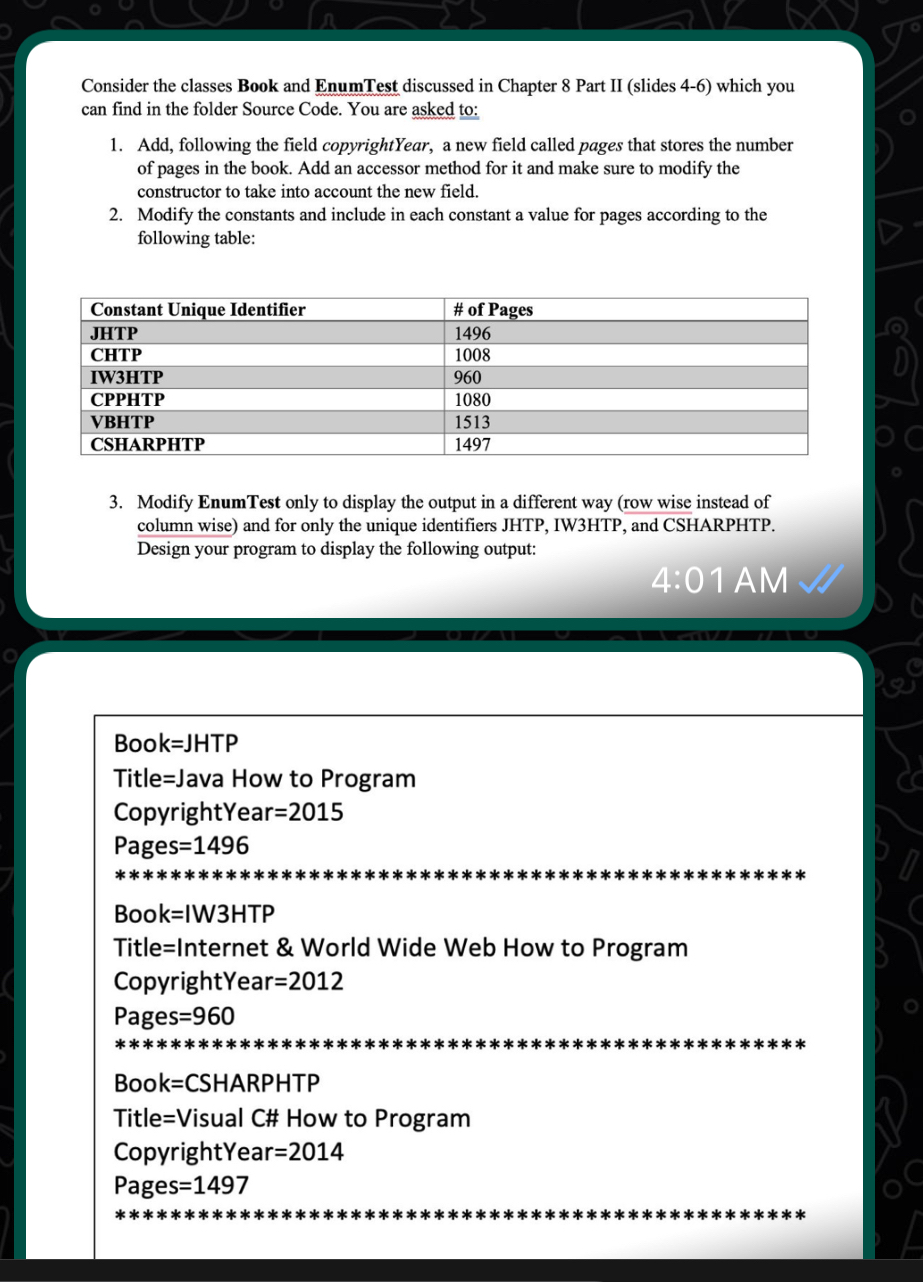  Consider the classes Book and EnumTest discussed in Chapter 8 Part