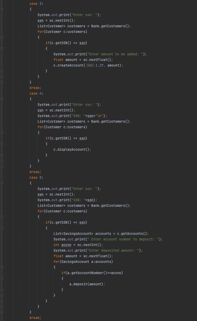 { List customers = new ArrayList(); int numberOfCustomers; = public BankLogic() {
