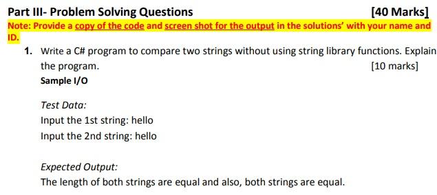  Part III- Problem Solving Questions [40 Marks] Note: Provide a copy