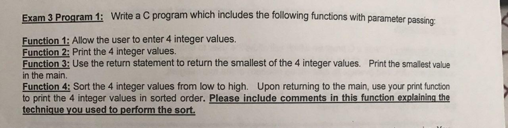write a c program in visual studio: Exam 3 Program 1: Write