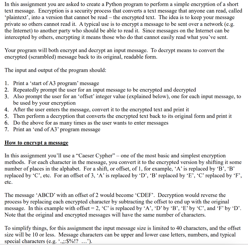 In this assignment vou are asked to create a Pvthon program