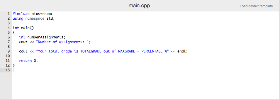 the total grade for N assignments as a percentage. The user should