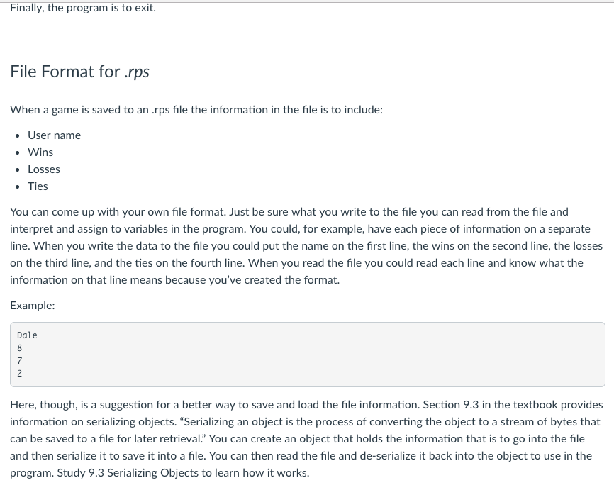 a game is saved the user's name and play statistics (wins, losses,