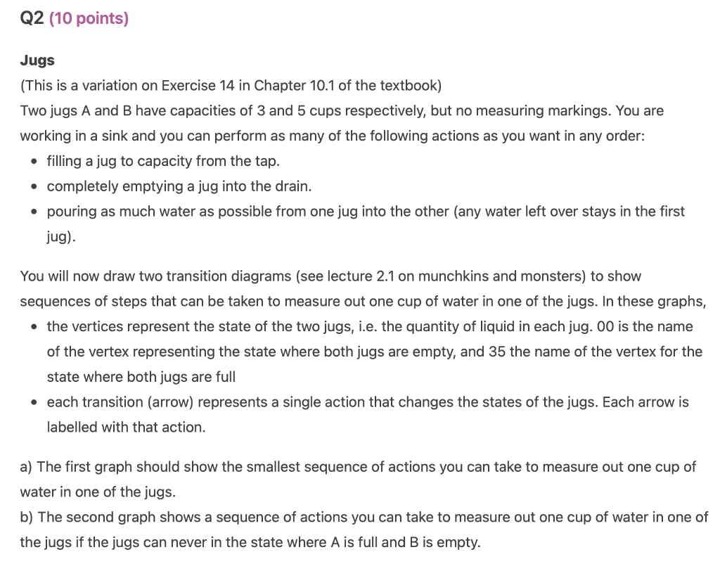 Need solution ASAP! Jugs (This is a variation on Exercise 14