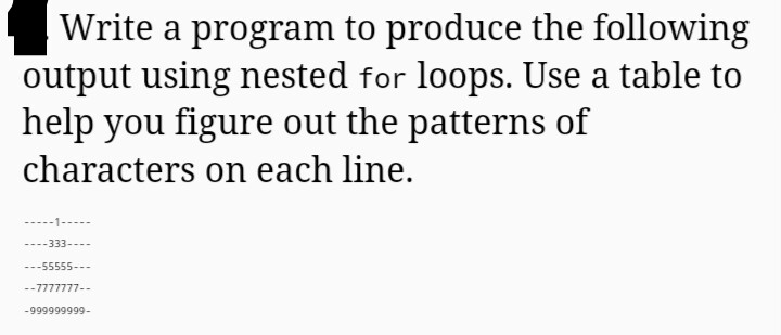 Please explain how to produce the output using java for loops ,