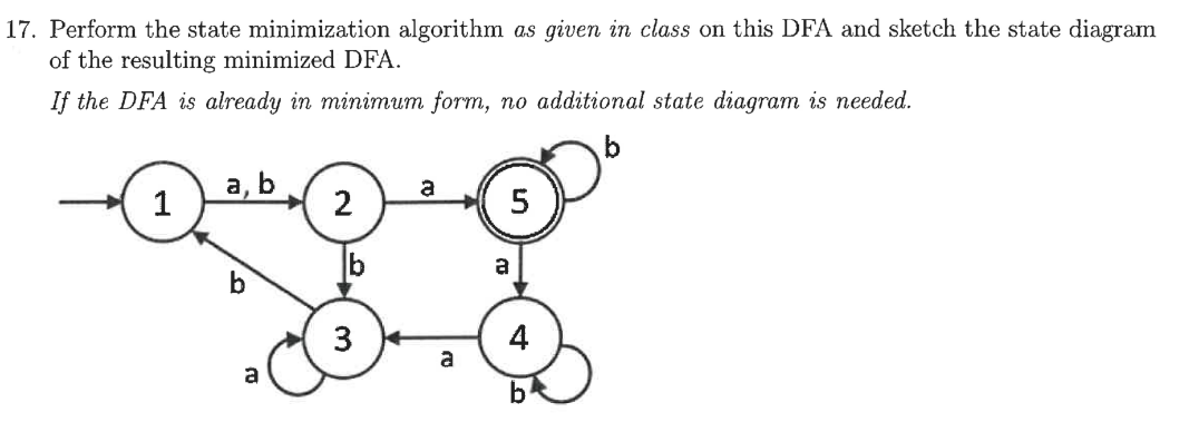  Perform the state minimization algorithm as given in class on this