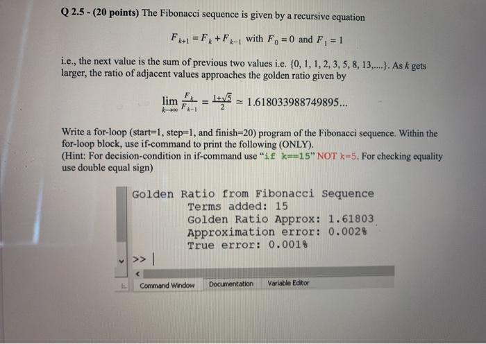code / debug E. Report the solution and the error Q 2.5